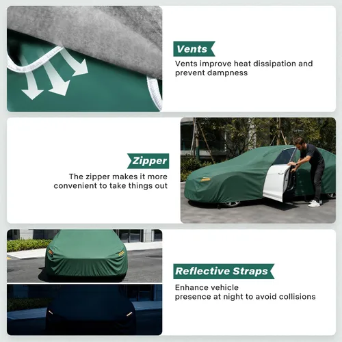 Vista 3 de GUNHYI - Funda para coche impermeable para todo tipo de clima, funda completa de 16 capas de alta resistencia para exteriores con ventilaciones