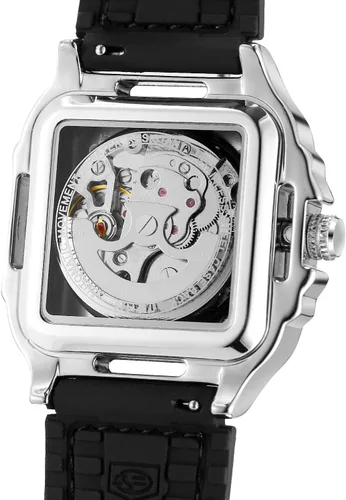 Vista 23 de FORSINING Reloj de pulsera con diseño de esqueleto impermeable para hombre, automático, steampunk, correa de silicona, luminoso cuadrado