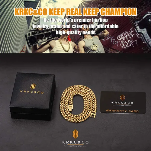 Vista 6 de KRKC&CO - Cadena de eslabones cubanos de 810120.551 in para hombre, cadena de eslabones cubanos de oro de 18 quilates, joyería para hombre