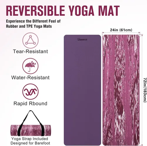 Vista 5 de UMINEUX - Esterilla de yoga extra gruesa, 2/5 pulgada (10 mm), de goma natural y TPE, antideslizante, con correa para mujeres y hombres, esterilla