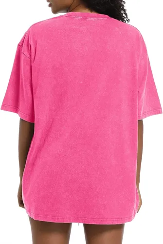 Vista 4 de Wrenpies Camisetas de gran tamaño para mujer, estilo vintage, básicas, estilo novio, holgadas, holgadas, estilo grunge, de algodón lavado ácido