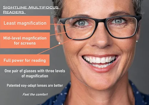 Vista 7 de Sightline Lentes de lectura multifocal, color gris a cristal desvanecido, potencia progresiva, calidad premium, marco de acetato Cory