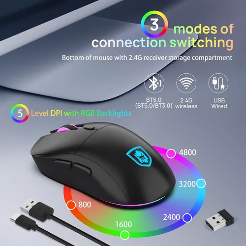 Vista 3 de KOLMAX BT98 - Combo de teclado y mouse inalámbricos, triple modo de 2.4 Gcon cableBluetooth, teclado y mouse para juegos, ergonómico recargable