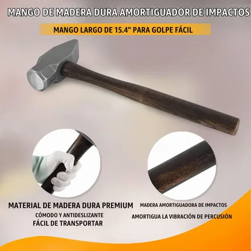 Vista 4 de Martillo de forja hecho a mano de 4 libras para herrador, fabricante de cuchillos, herramienta de forja de herrero