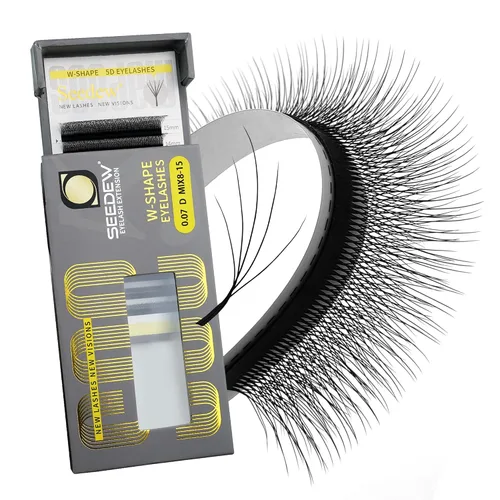 Vista 59 de Extensiones de pestañas 3D, rizo LU/M de 0.003 in, MIX8-0.591 in, 12 filas por bandeja, tallo plano en forma de W, injerto de pestañas natural PBT