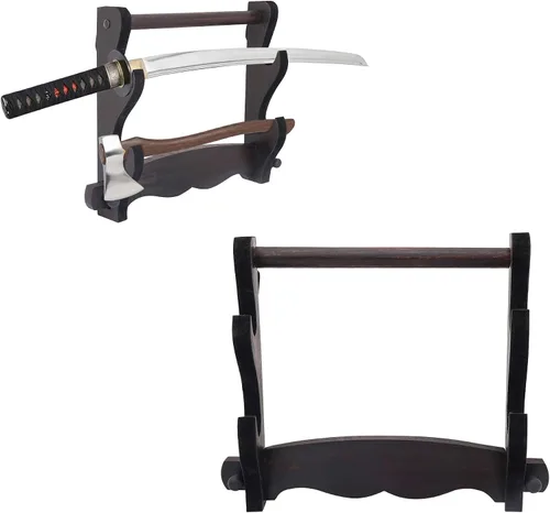 Vista 12 de Lord of Battles Soporte medieval de madera maciza para espada, soporte para espada, exhibición de espada de gladiador, soporte para espada katana