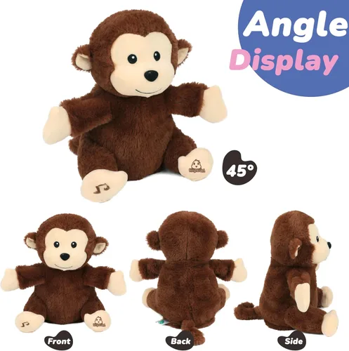 Vista 3 de Hopearl Monkey - Juguete musical interactivo de peluche que canta y canta, adorable regalo eléctrico para niños, marrón, 11 pulgadas