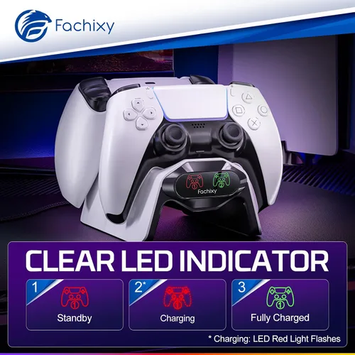 Vista 5 de Estación de carga para controlador PS5 con cable de carga rápida, base de carga dual para controlador Playstation5 PS5 Cargador remoto Accesorios