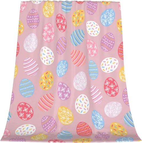 Vista 9 de Manta de Pascua y primavera, manta de felpa acogedora y suave para sofá, cama, sofá, viajes, campamento para adultos/niños, color azul y blanco