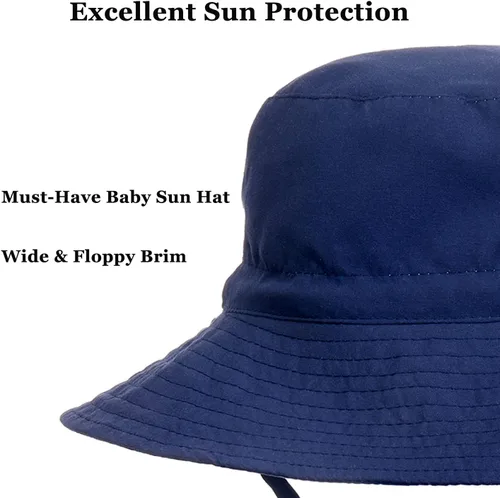 Vista 6 de Sombrero de sol para bebé de verano UPF 50+, sombrero de pescador de ala ancha, sombreros de playa para bebés niños y niñas de 0 a 6 años