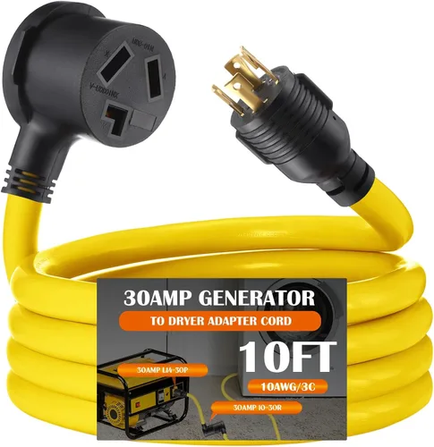 Vista 10 de Tellegloww Cable adaptador de generador a secadora de 30 amperios de 6.6 pies compatible con NEMA L14-30P a 10-30R, generador de bloqueo de 4