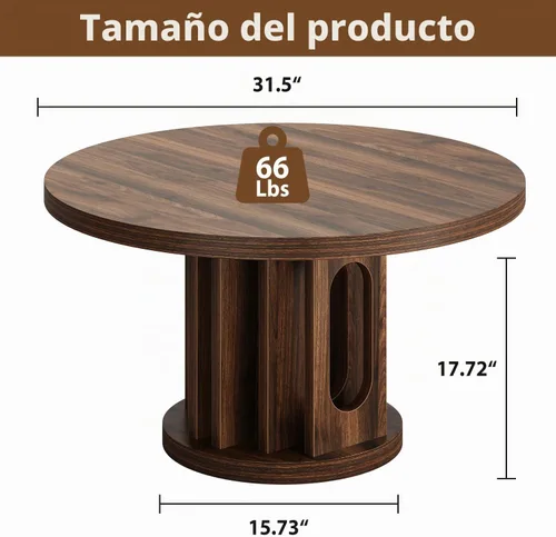 Vista 2 de knoworld Mesa de Centro Redonda de 31.5", Mesa de Centro Circular Pequeña de Madera con Diseño de Panel con Orificio y Empalme, Mesas de Centro