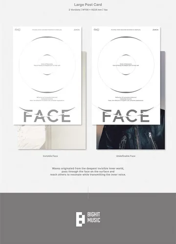 Vista 6 de BTS JIMIN FACE Álbum INVISIBLE FACE Ver. +1ea Tarjeta de regalo de la tienda BTS K-POP sellada