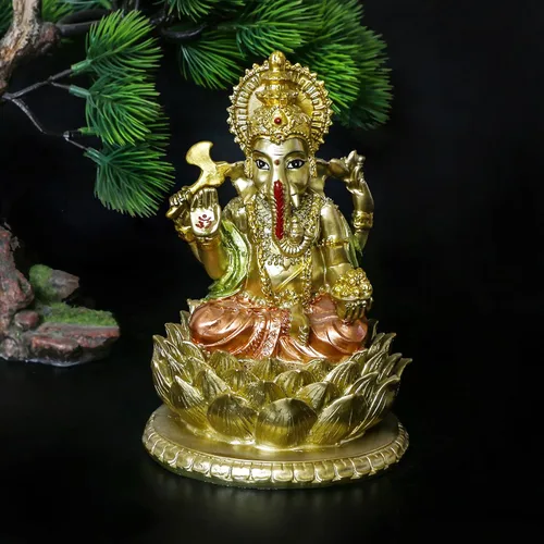 Vista 2 de Figura de ídolo hindú de resina de 6.3 pulgadas de alto, estatua de ídolo, elefante, Dios Ganpati, para el hogar, templo, mandir, altar, santuario