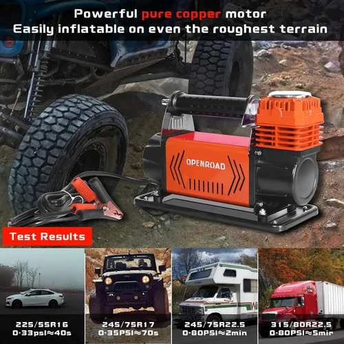 Vista 6 de OPENROAD Compresor de aire portátil de 12 V, resistente, inflador de neumáticos de camión de 5.65 CFM, kit de compresor de aire todoterreno