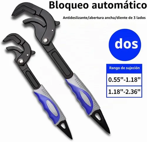 Vista 3 de Juego de 2 llaves autoajustables – Alicates autobloqueantes de 10.5 y 14 pulgadas, multifunción, dientes de 3 lados, mango antideslizante, apto