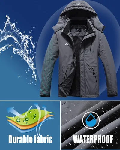 Vista 4 de Chaqueta de esquí impermeable para hombre, resistente al viento, cortavientos, abrigo de nieve cálido con capucha