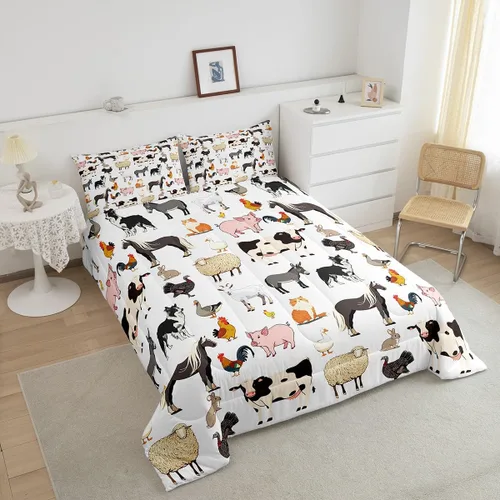 Vista 4 de Farm Aninmal - Juego de ropa de cama para niños, divertido juego de edredón de animales de granja para adolescentes y niñas, juegos de edredón