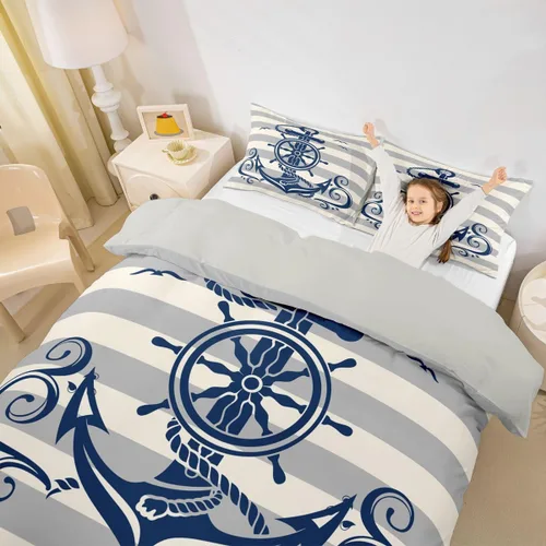 Vista 20 de Erosebridal Funda de edredón de ancla náutica, juego de ropa de cama con brújula oceánica, tamaño individual para niños, adolescentes, adultos