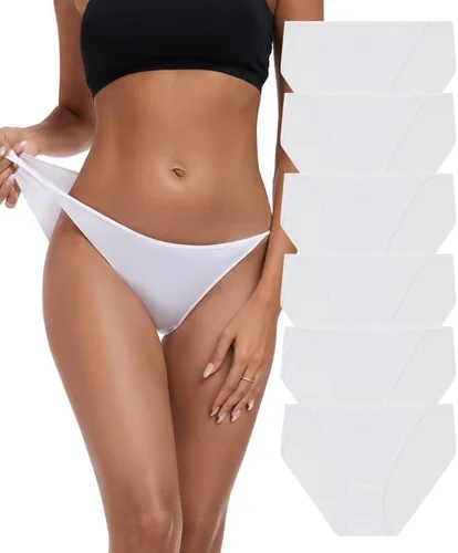 Vista 17 de ANLIQI Ropa interior de bikini de corte alto para mujer, suave, modal, de tiro bajo, no se ve, tallas grandes, paquete múltiple