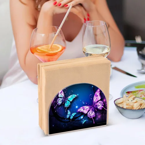 Vista 7 de Servilleteros de mariposa púrpura para mesas, servilleteros de acrílico transparente para servilleteros de cóctel para cocina, restaurante, bar