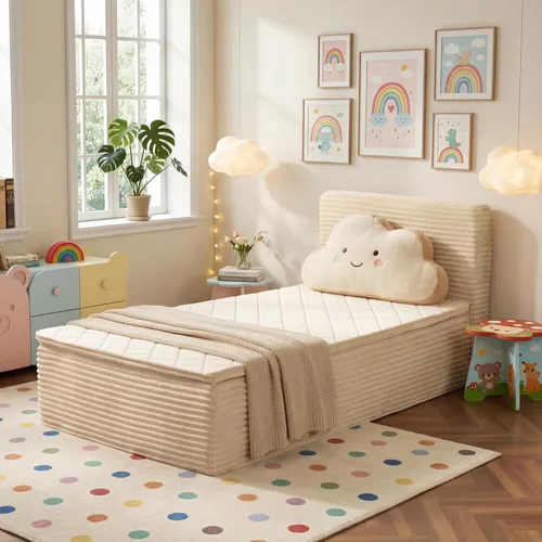 Vista 3 de Base de cama individual sin hueso con colchón, colchón de espuma viscoelástica de 16 pulgadas con plataforma tapizada de tela de felpa, no requiere