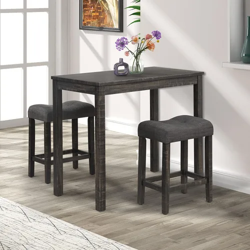 Vista 2 de Roundhill Furniture Sora Wood - Juego de comedor de 3 piezas, altura de mostrador, gris, gris