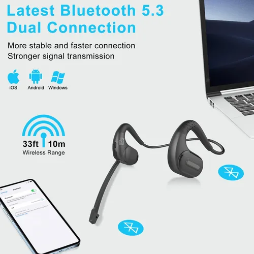 Vista 7 de iDIGMALL Auriculares Bluetooth 5.3 con micrófono desmontable magnético, auriculares inalámbricos de oído abierto con micrófono de cancelación