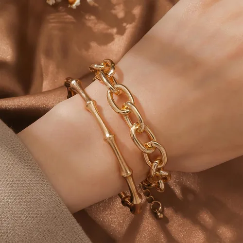 Vista 86 de Long tiantian Pulsera de oro gruesa para mujer, pulseras de oro delicadas, pulseras para mujer, pulseras apilables de eslabones de cadena
