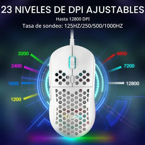 Vista 6 de DIERYA X TMKB - Teclado mecánico para juegos con cable al 60% y mouse para juegos con cable, color blanco (interruptor rojo silencioso)