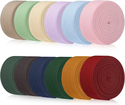 Vista 11 de WILLBOND 12 rollos de banda elástica colorida plegable, cordón elástico resistente, banda plana tejida para costura, manualidades, DIY, puños