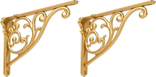 Vista 23 de Soportes de estante de 4 pulgadas, paquete de 4 soportes de pared de latón antiguo de alta resistencia, estantes decorativos de cocina victoriana