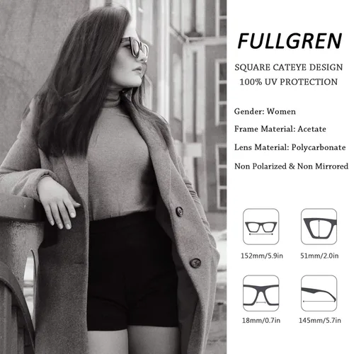 Vista 4 de Fullgren Gafas de sol cuadradas de ojo de gato para mujer, estilo vintage, ojo de gato, protección UV 400, gafas de sol modernas