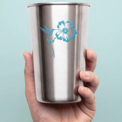 Vista 5 de Adhesivos transparentes de tatuaje de colibrí e hibisco (azul celeste) Calcomanías de vinilo impermeables prémium para teléfono portátil, accesorio