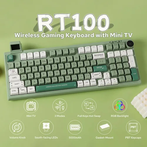 Vista 2 de EPOMAKER RT100 - Junta de 97 teclas BT5.02.4GUSB-C Teclado mecánico con pantalla de visualización personalizable, perilla, enchufe intercambiable