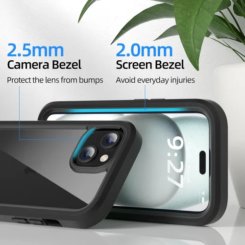 Vista 6 de WXR Compatible con iPhone 15 Plus/iPhone 14 Plus, silicona suave y parte trasera de policarbonato duro transparente e interior de policarbonato Negro