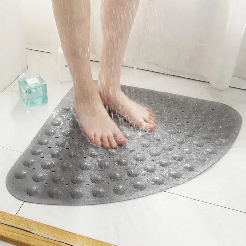 Vista 5 de Tapete antideslizante para bañera y ducha, para adultos y niños, lavable a máquina (triángulo, 28 x 28 pulgadas, cremoso)