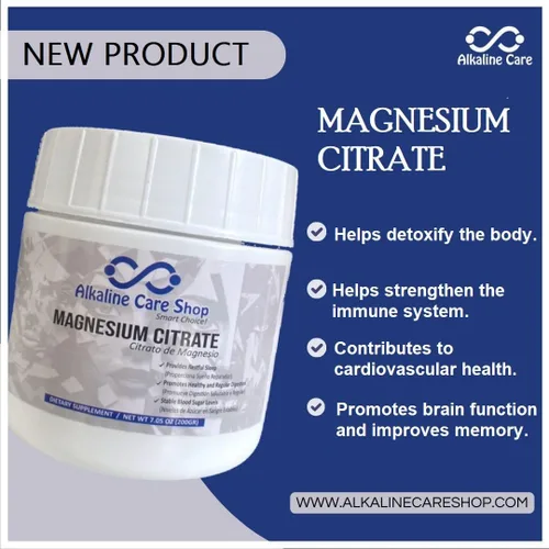 Vista 4 de Alkaline Care Suplemento en polvo de citrato de magnesio, antiestrés, sin gluten, sin OMG y original sin sabor, apoya el sueño, los músculos