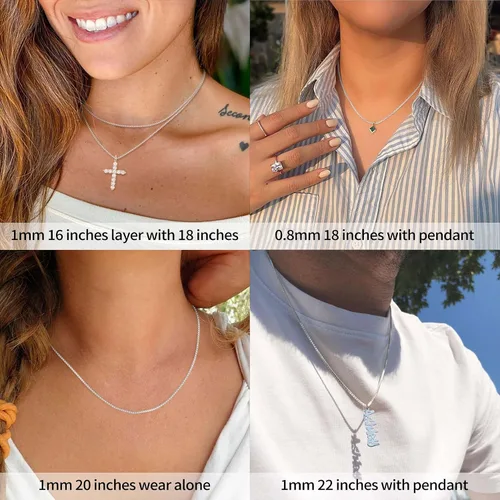 Vista 2 de ASHINE 925 Sterling Silver Box Chain Necklace for Women, 1mm 0.8mm Replacement Link Chain for Pendants, Dainty & Sturdy Necklace Available in 16-36