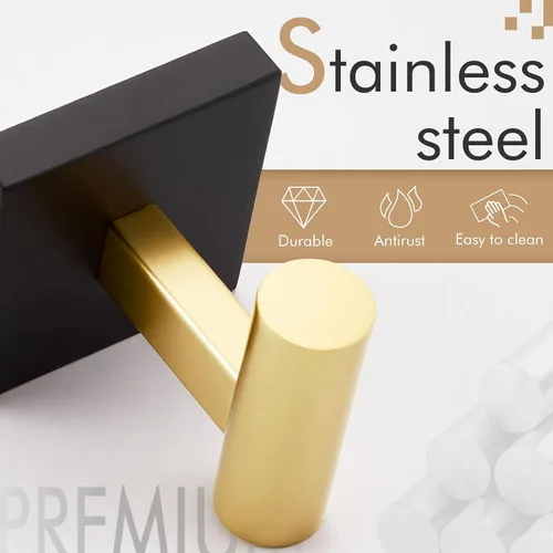 Vista 5 de KOKOSIRI Ganchos para batas de baño, ganchos para toallas, ganchos montados en la pared, accesorios de baño, paquete de 2 unidades, color negro