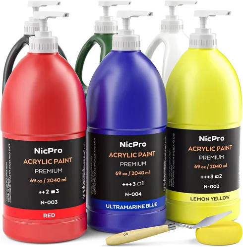Vista 9 de Nicpro Juego de pintura acrílica de 14 colores (10 onzas/10.1 fl oz), kits de pinturas acrílicas grandes a granel con pigmentos ricos para artistas