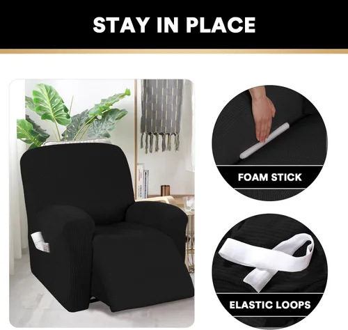 Vista 5 de PrinceDeco Funda para silla reclinable, 1 pieza, funda elástica para silla reclinable, protector de muebles con parte inferior elástica para silla