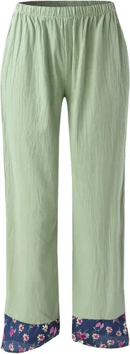 Vista 3 de Casual Pants for Women for Work Summer Wide Leg Pants Irregular Print Splice Loose Cotton Linen Pants with Pockets