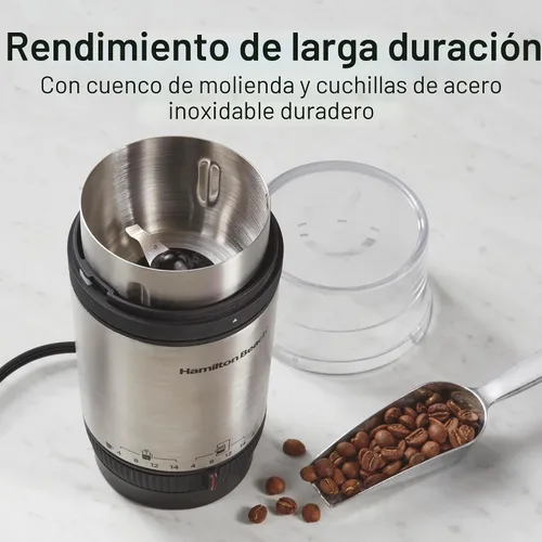 Vista 5 de Hamilton Beach Molinillo de café eléctrico Custom Grind para 4 a 14 tazas, operación de una pulsación sin usar las manos con apagado automático