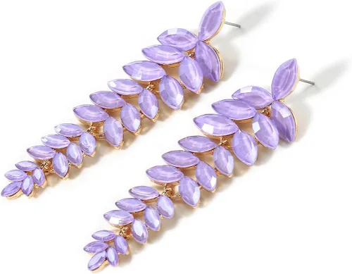 Vista 4 de KELMALL Aretes largos de cristal para mujer, aretes colgantes de hoja de diamantes de imitación
