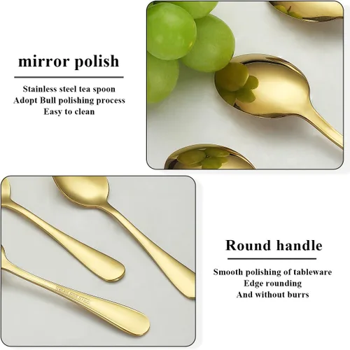 Vista 5 de Evanda 12 cucharaditas doradas, acero inoxidable chapado en titanio dorado, cuchara de té de 5.5 in, cubiertos para té, café, pasteles, postres