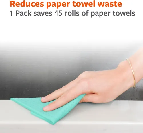 Vista 4 de Full Circle Paños de cocina suecos Squeeze – Paquete de 6 paños de esponja de celulosa reutilizables, toallas de limpieza de microfibra súper