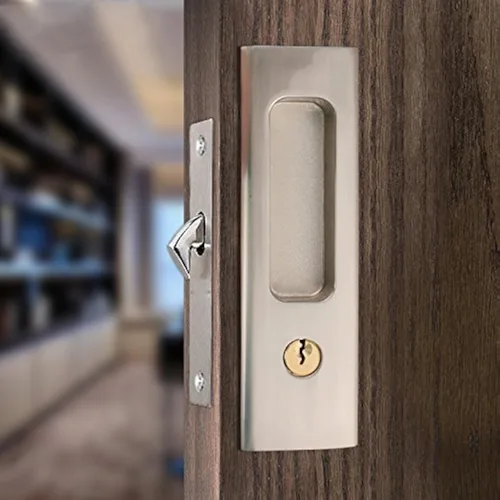 Vista 6 de CCJH Cerradura de puerta de bolsillo de privacidad con llave, manija de bloqueo de puerta de bolsillo de madera invisible para puerta de granero