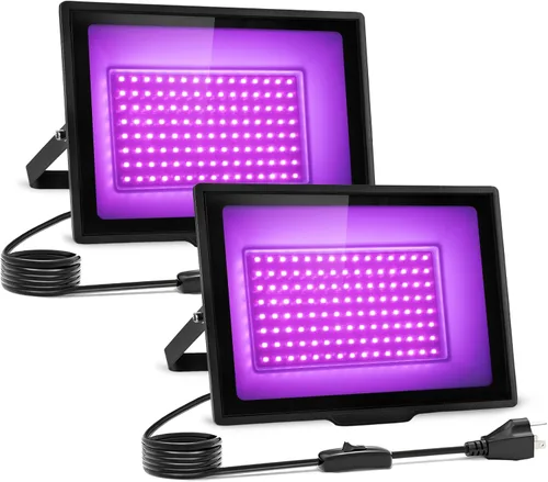 Vista 10 de Paquete de 2 Luces Negras LED de 40W IP66 Impermeables, Luz Negra con Enchufe e Interruptor, Reflector para Fiesta Fluorescente, Decoración