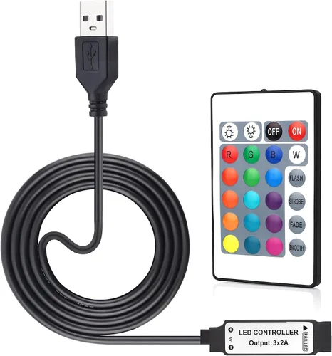 Vista 9 de RGBZONE Controlador LED USB de 5 V CC, control remoto inalámbrico RF de 21 teclas, controlador LED de 3 pines de 3.3 ft/3.3 pies, 5V WS2812 WS2811